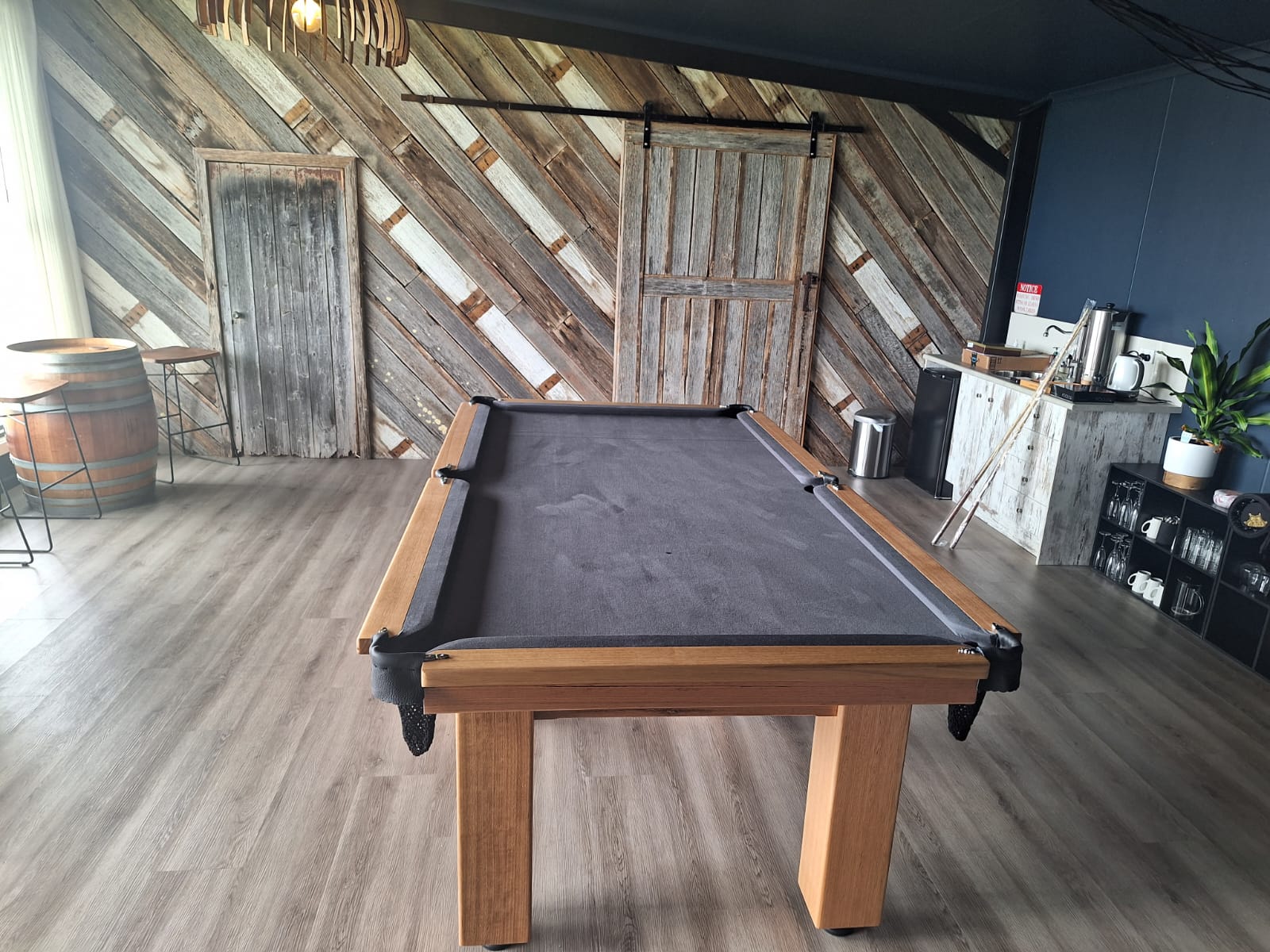 7 foot Modern square legs, slate based Tasmanian oak timber with 6811 English tournament felt